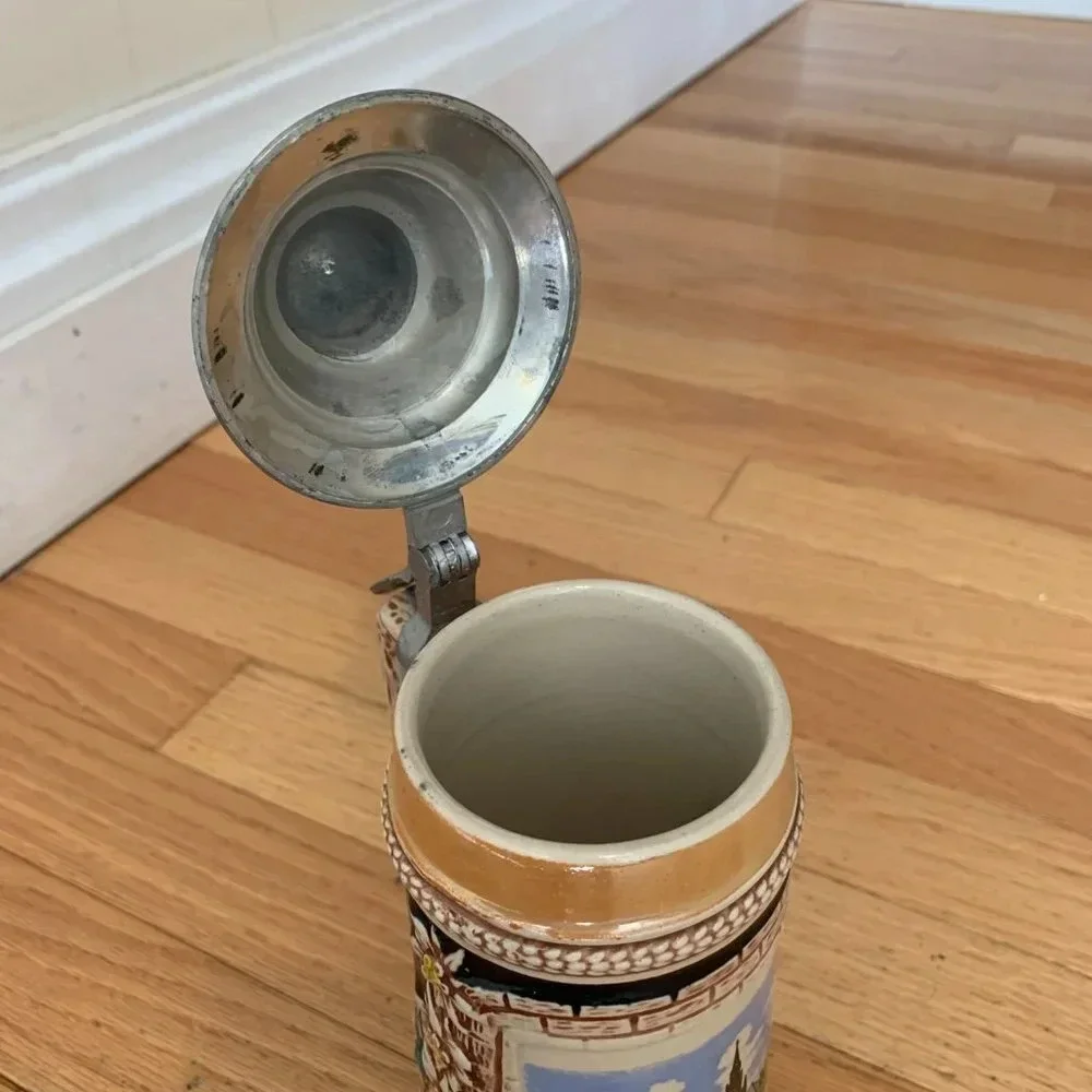 Vintage GERZIT German Beer Stein Handgemalt with Pewter Lid